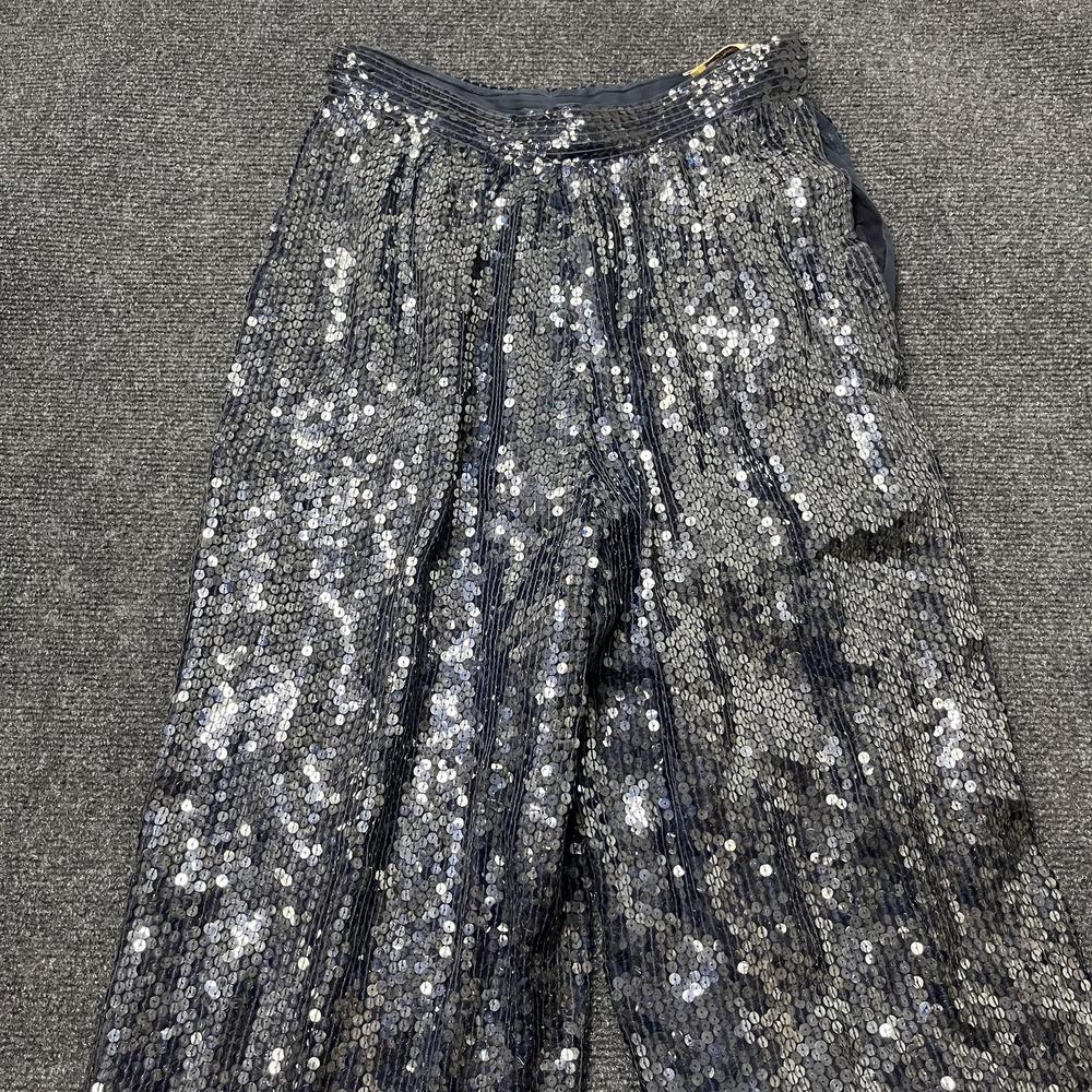 Vintage Saz II Jazz Dress‎ Pants Womens 6 Silver Sequin Straight Leg Lined Party